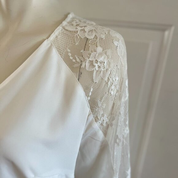 JJ House Woman's Plus-Size White V-Neck Chiffon Lace Midi Wedding Dress Sz XXL - Picture 4 of 13